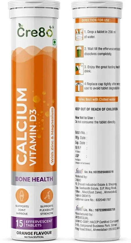Calcium, Vitamin D3, Zinc & Magnesium – Orange Flavor – 15 Tablets