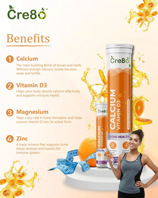 Calcium, Vitamin D3, Zinc & Magnesium – Orange Flavor – 15 Tablets