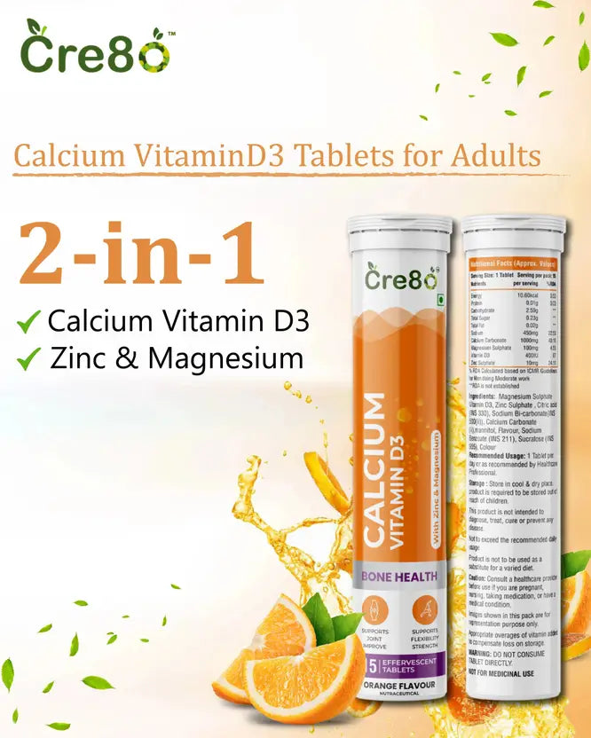 Calcium, Vitamin D3, Zinc & Magnesium – Orange Flavor – 15 Tablets
