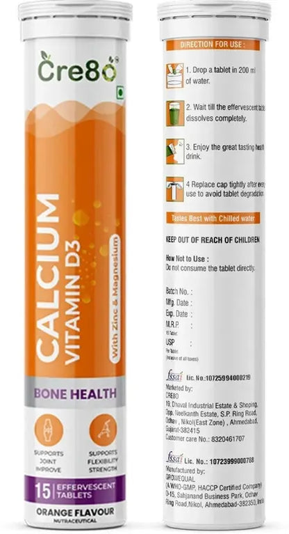 Calcium, Vitamin D3, Zinc & Magnesium – Orange Flavor – 15 Tablets